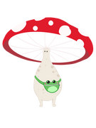 Mushroom man with frog fanny pack